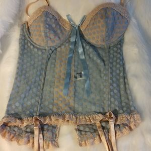 COMING DECEMBER Retro Bustier Sheer Polk-a-dot with SATIN Garters & Straps NWOT